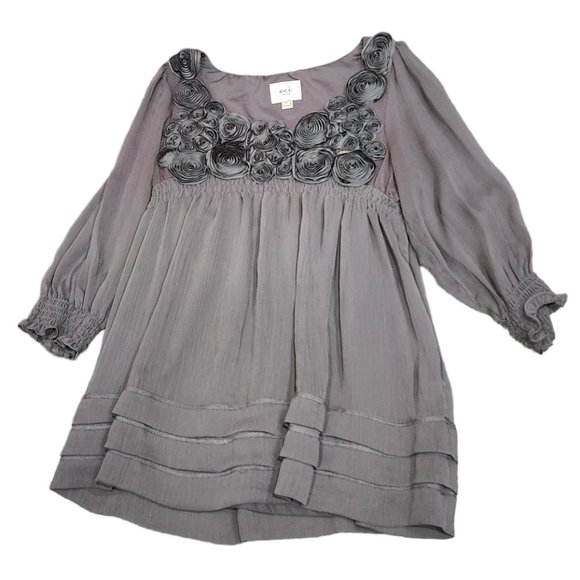 ECI Embroidery Purple Babydoll Flowy Blouse Top Size S - Picture 5 of 8